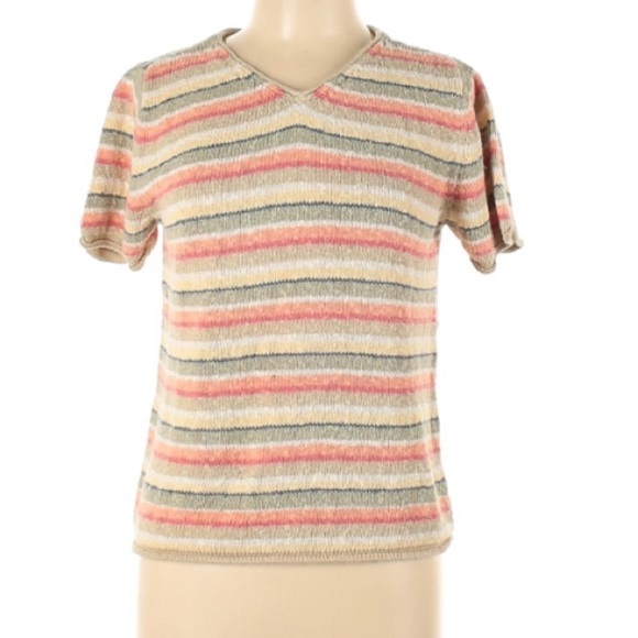 Vintage Liz Claiborne Striped knit loop short sleeve Pullover shirt large - Picture 1 of 5